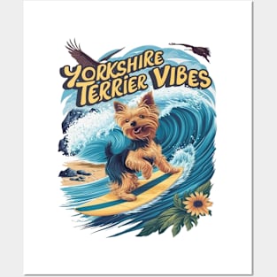 Aquatic Yorkshire Terrier Surfing the Wave Posters and Art